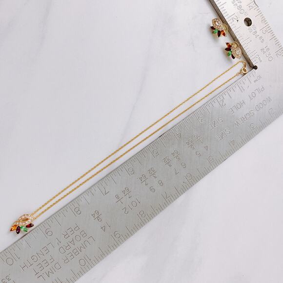 VTG Uranium Glass Signed RAMAN Necklace Earrings Set, Mid Century, Rhinestones - Picture 11 of 16